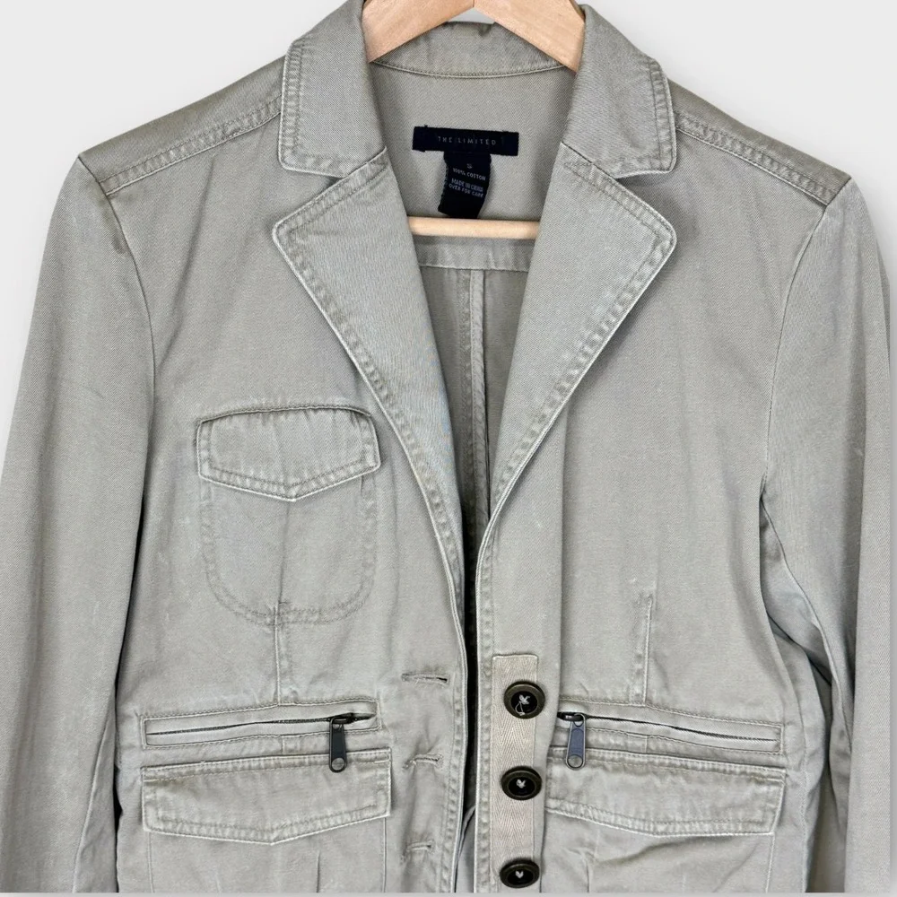 Y2K The Limited Womens Military Utility Jacket Cotton Button‎ Zip Pockets Small
